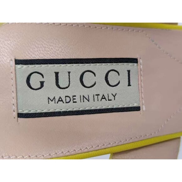 Gucci Horse-bit Block Heel Leather Sandals Acid Lime EU37 771603 - Picture 6 of 14